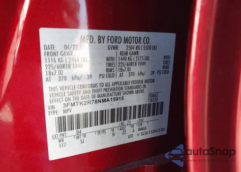 2022 Ford Mustang Mach-E California Route 1 from USA, damaged, VIN 3FMTK2R78NMA15915